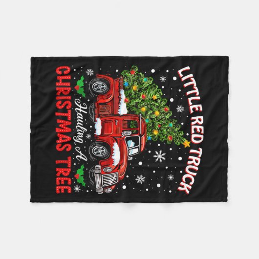 Little Red Truck Hauling A Christmas Tree  Fleece Deken (Voorkant (Horizontaal))