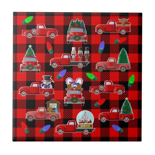 Little Red Truck kerst Tegeltje (Voorkant)