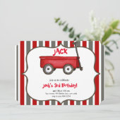 Little Red Wagon Boy Birthday Invitation Kaart (Staand voorkant)