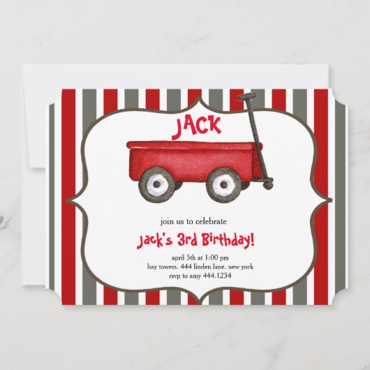 Little Red Wagon Boy Birthday Invitation Kaart (Voorkant)