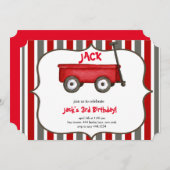 Little Red Wagon Boy Birthday Invitation Kaart (Voorkant / Achterkant)