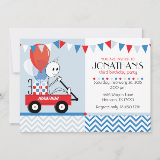 Little Red Wagon Cartoon Party Invitation Kaart (Voorkant)