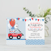 Little Red Wagon Cartoon Party Invitation Kaart (Staand voorkant)