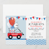 Little Red Wagon Cartoon Party Invitation Kaart (Voorkant / Achterkant)