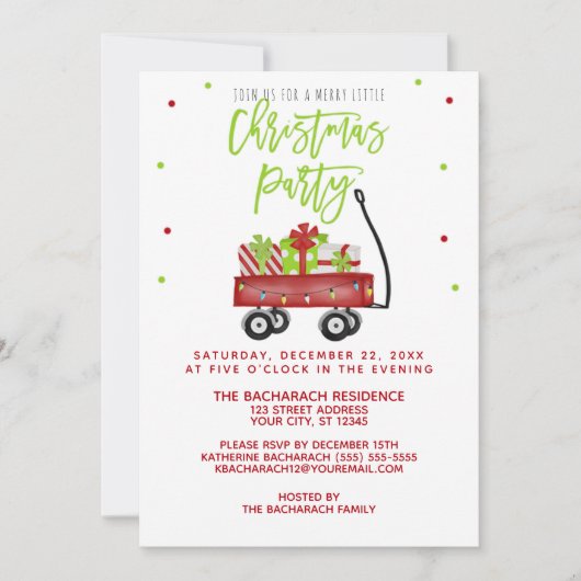 Little Red Wagon Rustic Kerstparty Kaart (Voorkant)