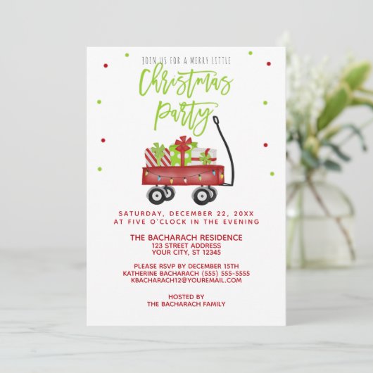 Little Red Wagon Rustic Kerstparty Kaart (Staand voorkant)