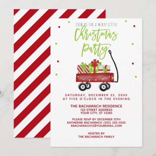 Little Red Wagon Rustic Kerstparty Kaart (Voorkant / Achterkant)