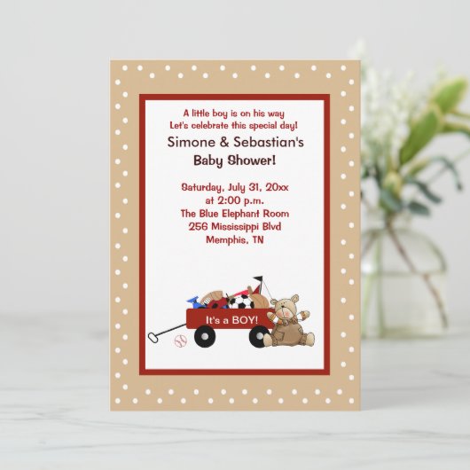 Little Red Wagon & Teddy Bear 5x7 Nodig tweezijdig Kaart (Staand voorkant)