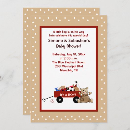 Little Red Wagon & Teddy Bear 5x7 Nodig tweezijdig Kaart (Voorkant / Achterkant)