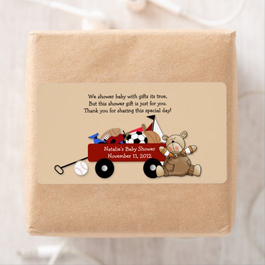 Little Red Wagon Teddy Bear Label Sticker - Groot (Insitu)