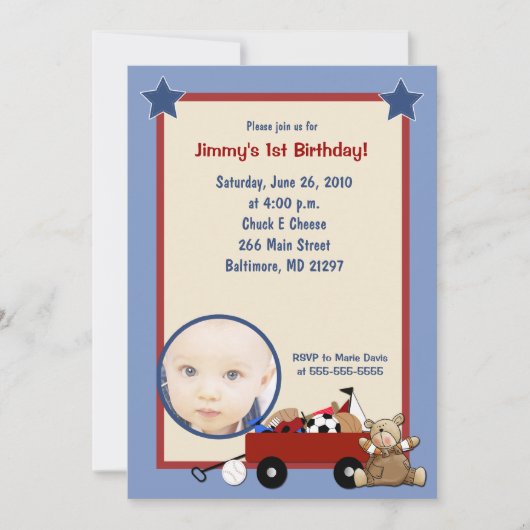 Little Red Wagon Teddy Bear Photo Invitation Kaart (Voorkant)