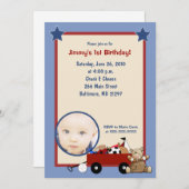 Little Red Wagon Teddy Bear Photo Invitation Kaart (Voorkant / Achterkant)