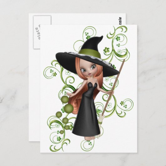 Little Redhaire Witch met Green Vines Design Briefkaart (Voorkant / Achterkant)