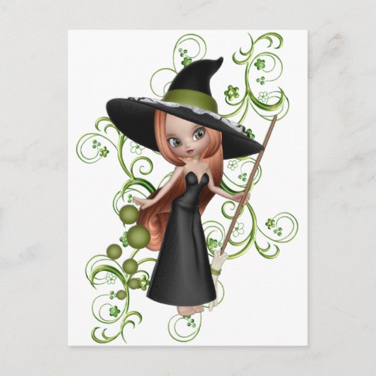 Little Redhaire Witch met Green Vines Design Briefkaart (Voorkant)