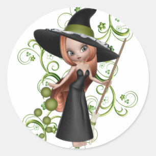 Little Redhaire Witch met Green Vines Design Ronde Sticker