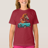 Little Redhead Girl met Mustang Car Horse