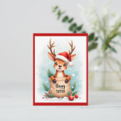 Little reindeer in a Santa hat  Feestdagenkaart (Staand voorkant)