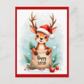 Little reindeer in a Santa hat  Feestdagenkaart (Voorkant)