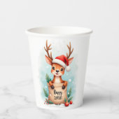 Little reindeer in a Santa hat Papieren Bekers (Voorkant)