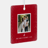 Little Reindeer Simple Snowflakes foto ROOD Metalen Ornament (Voorkant Rechts)