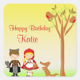 Little Riding Hood Birthday Celebration Vierkante Sticker