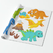 Little Roars Waterverf Baby Dinosaurus Cadeaupapier (Uitgerold)
