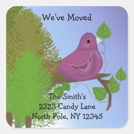 Little Robin Change of Address Vierkante Sticker (Voorkant)