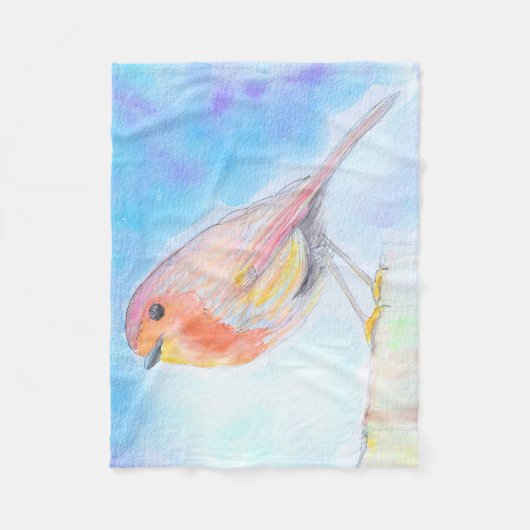 Little Robin Waterverf Painting Fleece Deken (Voorkant)