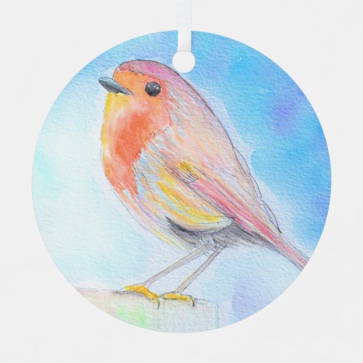 Little Robin Waterverf Painting Metalen Ornament (Voorkant)