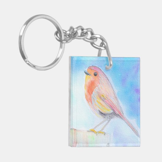 Little Robin Waterverf Painting Sleutelhanger (Voorkant Links)