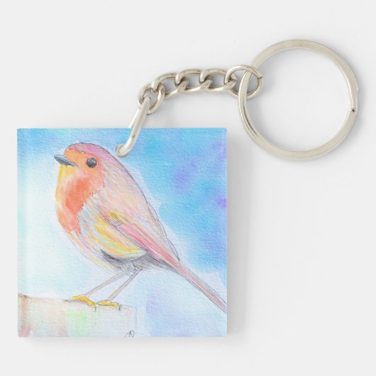 Little Robin Waterverf Painting Sleutelhanger (Achterkant)