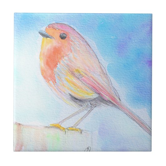 Little Robin Waterverf Painting Tegeltje (Voorkant)