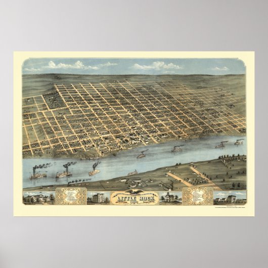 Little Rock, Arkansas Panoramic Map - 1871 Poster (Voorkant)