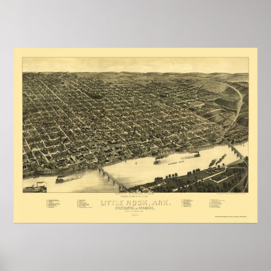 Little Rock, Arkansas Panoramic Map - 1887 Poster (Voorkant)