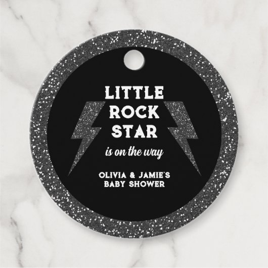 Little Rock Star Zwart Glitter Baby shower Bedankjes Labels (Voorkant)