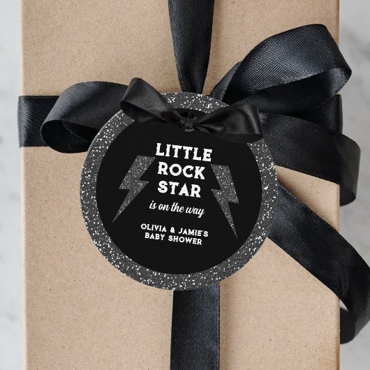 Little Rock Star Zwart Glitter Baby shower Bedankjes Labels