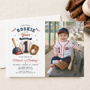 Little Rookie 1e Verjaardag Honkbal Foto Kaart