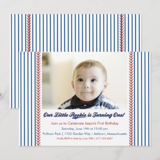 Little Rookie 1e verjaardag honkbal uitnodiging (Voorkant / Achterkant)