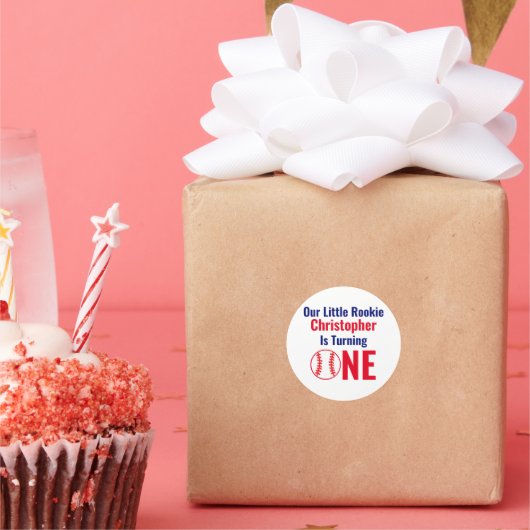 Little Rookie Baseball 1e verjaardag Ronde Sticker (Feest)