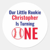 Little Rookie Baseball 1e verjaardag Ronde Sticker (Voorkant)