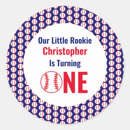 Little Rookie Baseball 1e verjaardag Ronde Sticker (Voorkant)