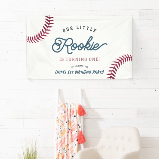 Little Rookie Baseball Boy 1st Birthday Welkom Spandoek (Insitu)