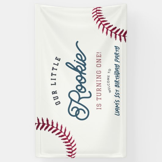 Little Rookie Baseball Boy 1st Birthday Welkom Spandoek (Verticaal)