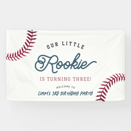 Little Rookie Baseball Boy Verjaardag Welkom Spandoek (Horizontaal)