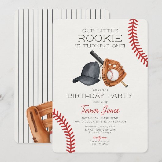 Little Rookie Baseball verjaardagsfeestje uitnodig Kaart (Voorkant / Achterkant)