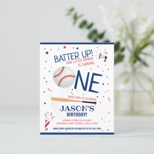 Little Rookie Honkbal Budget 1e Verjaardag Uitnodi (Staand voorkant)
