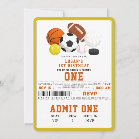 Little Rookie Sports 1st Birthday | Fun All-Star  Kaart (Voorkant)