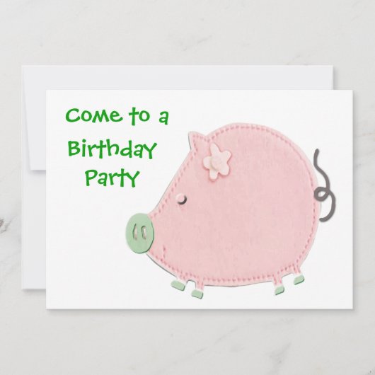 Little Round Pink Piggy Birthday Party Kaart (Voorkant)