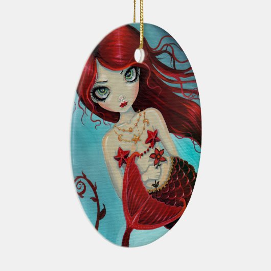 Little Ruby Red Mermaid Fantasy Art Keramisch Ornament (Rechts)