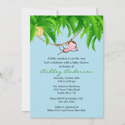 Little Safari Monkey Baby shower Invitation Kaart (Voorkant)